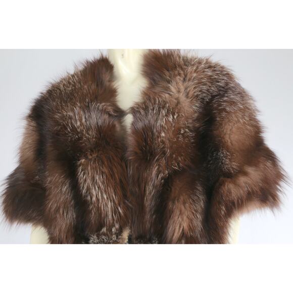 Vintage C. Henning Brown Raccoon Fur Overcoat Cape Wrap Scarf Luxury Real Fur - Picture 7 of 16
